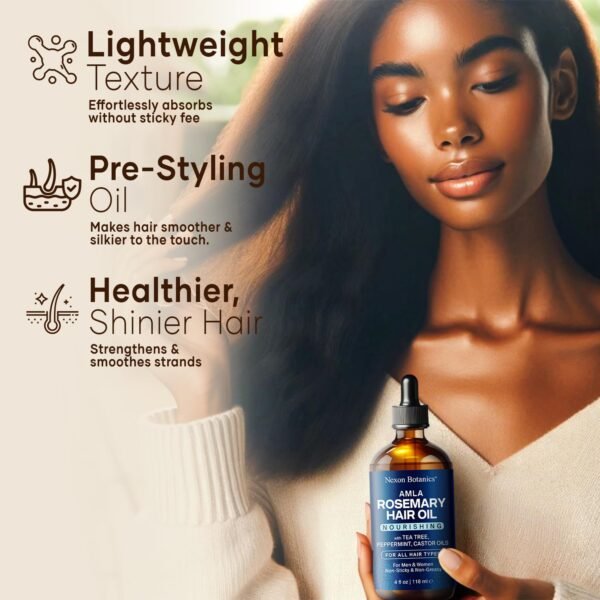 Amla Rosemary Hair Oil 4 fl oz - Nourishing Oil for Hair Growth & Dry Scalp - With Mint, Castor & Tea Tree Oils - For Damaged, Curly, Frizzy Hair - Men & Women - Image 8