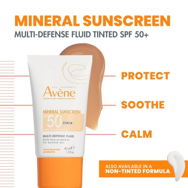 Avène Mineral Sunscreen Multi-Defense Fluid Tinted SPF 50+, Clean Formula Sunscreen for Sensitive Skin, Reef Friendly, Natural Tint, Non-Whitening, Antioxidant Protection, 1.3 Fl Oz - Image 3