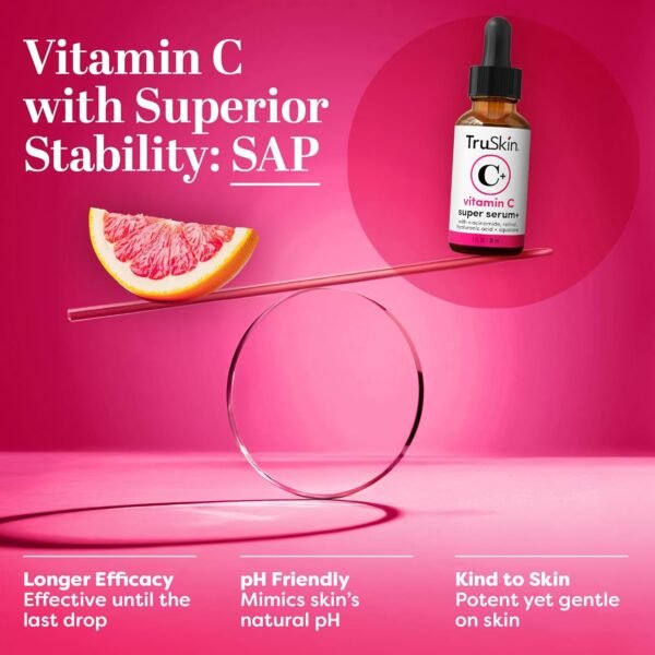 TruSkin Vitamin C Super Serum - Niacinamide, Retinol, Hyaluronic & Salicylic Acid - All-in-One Anti Aging Serum for Face – Improve Appearance of Dark Spots, Firmness for Brighter Looking Skin, 1 Fl Oz - Image 6