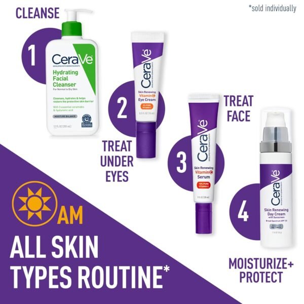 CeraVe Skin Renewing Vitamin C Eye Cream, Vitamin C, Hyaluronic Acid, Ceramides & Caffeine, Under Eye Cream For Dark Circles and Puffiness, Fragrance Free & Ophthalmologist Tested, 0.5 Fl. Oz - Image 7