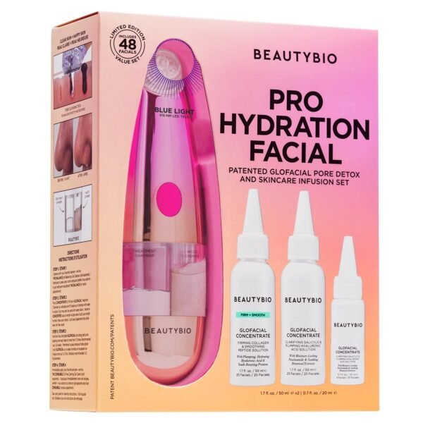BeautyBio GLOfacial Hydro-Infusion Deep Pore Cleansing + Blue LED Clarifying Set: Tool + Concentrate - Image 3