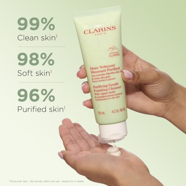 Clarins Purifying Gentle Foaming Face Cleanser | Cleanses, Purifies and Mattifies | Contains Salicylic Acid | Soap-Free | SLS-Free | Combination To Oily Skin Type - Image 3