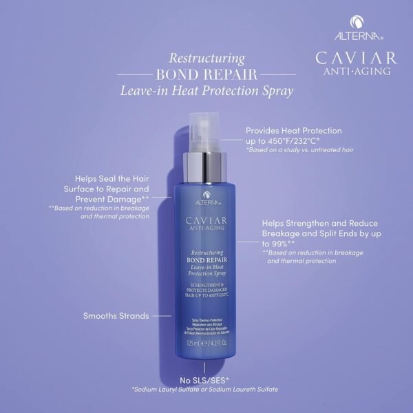 Alterna Haircare CAVIAR Anti-Aging Restructuring Bond Repair Leave-in Heat Protection Spray 4.2 Fl Oz | Strengthens and Protects Damaged Hair - Image 3
