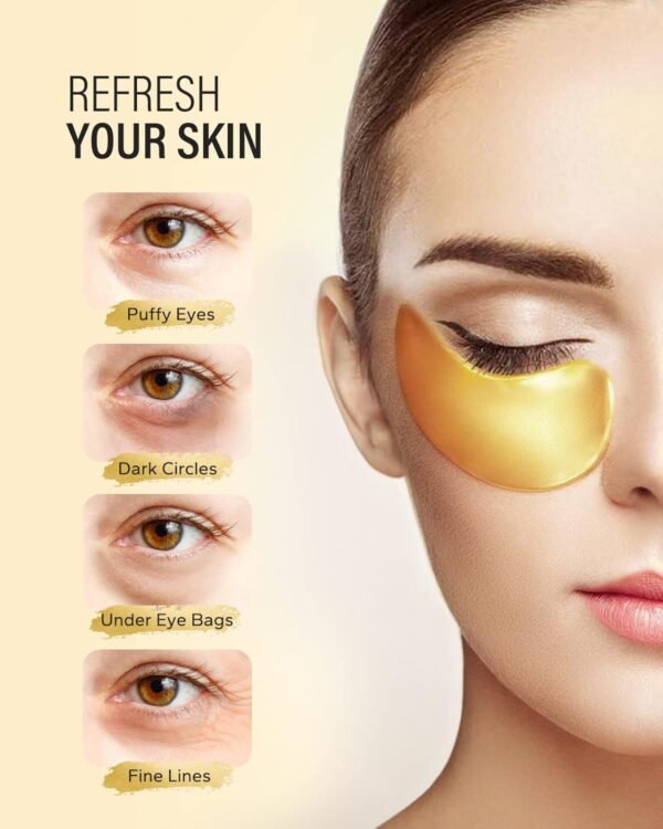 24k Gold Under Eye Patches (50 Pairs), eye mask, Collagen Skin Care Products, Eye Patches for Puffy Eyes, eye masks for dark circles and puffiness - Image 3
