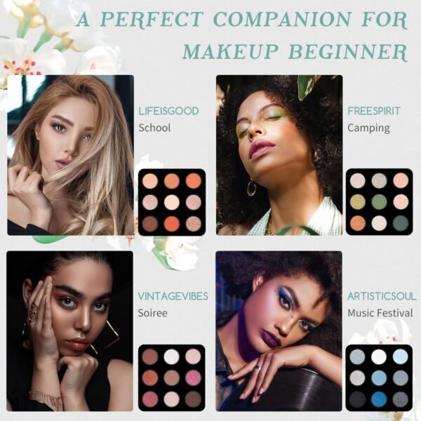 Color Nymph Beginner Makeup Kits Gift for Teens, Makeup Palettes with Reusable Handbag Includes 36 Colors Eyeshadow Blushes Bronzer Highlighter 4 Colors Lipgloss, Lip Oil Brushes Mint Green - Image 5