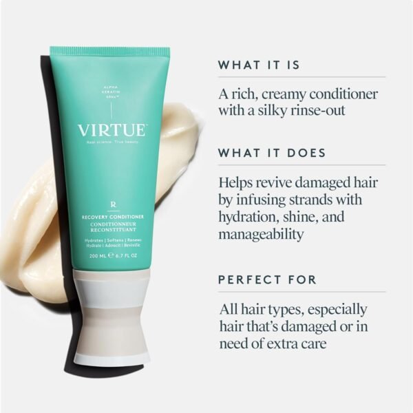 Virtue Recovery Conditioner with Keratin Hydrates, Softens, and Renews Damaged Hair, Sulfate Free, Color Safe - Image 3