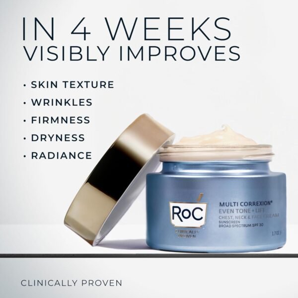 RoC Multi Correxion 5 in 1 Chest, Neck, and Face Moisturizer Cream with SPF 30, for Neck Firming and Wrinkles, Vitamin E & Shea Butter, Oil Free Skin Care, 1.7 Ounces (Packaging May Vary) - Image 4