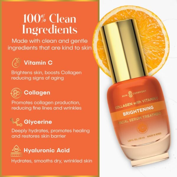 Collagen & Vitamin C Face Serum - Anti-Aging, & Smoothing - Dermatologist Tested, Clean Beauty, Cruelty Free Korean Skin Care for All Skin Types - 1.69 FL.OZ. - Image 5