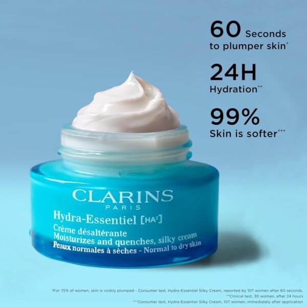 Clarins Hydra-Essentiel Silky Cream|Intensely Hydrating Moisturizer|60 Seconds to Plumper Skin*|Nourishes, Comforts and Softens|Double Dose Hyaluronic Acid|Normal-Dry Skin|1.7 Ounces - Image 3