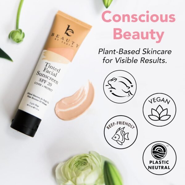 Tinted Sunscreen for Face - SPF 20 With Natural & Organic Ingredients Broad Spectrum Sunblock Lotion, Tinted Moisturizer Zinc Oxide Sunscreen Face for Skincare, Facial Sunscreen (Light Beige) - Image 5