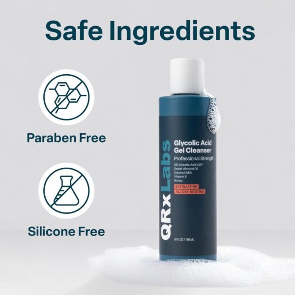 QRxLabs Glycolic Acid Face Wash – Gentle Exfoliating Gel Cleanser for Smoother Looking Skin – Helps Improve Texture & Hydration – Ideal for Blemish-Prone Skin and Ingrown Hairs – 6 oz - Image 8
