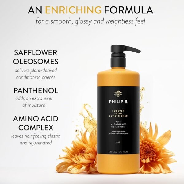 PHILIP B. Forever Shine Hair Conditioner With Notes of Pure Oud, 32 oz. (947 ml) - With Megabounce, Add Volume & Shine for Days, For All Hair Types - Image 4