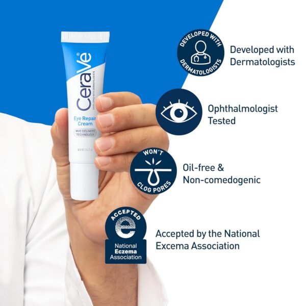 CeraVe Eye Repair Cream, Under Eye Cream For Puffiness And Bags Under Eyes, Hyaluronic Acid + Niacinamide + Marine Botanical Complex, Oil Free & Opthalmologist Tested - Image 3