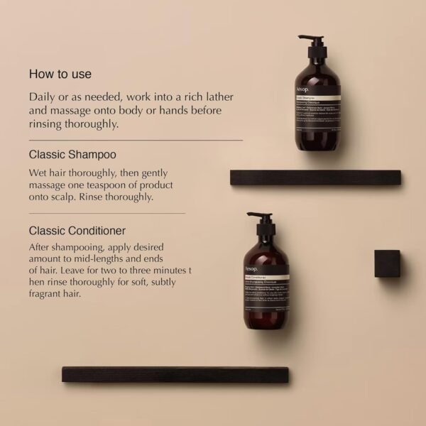 Aesop Classic Shampoo & Classic Conditioner Set | Adds Shine, Hydration, Softness to Hair | 500 mL / 16.9 oz - Image 3