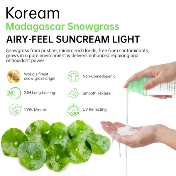 Tinted Sunscreen for Face & Body – Madagascar Centella SPF 50+, Mineral with Tinted Moisturizer, Hyaluronic Acid & Niacinamide, Lightweight Korean Skin Care Sunblock, 50ml - Image 3