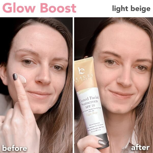 Tinted Sunscreen for Face - SPF 20 With Natural & Organic Ingredients Broad Spectrum Sunblock Lotion, Tinted Moisturizer Zinc Oxide Sunscreen Face for Skincare, Facial Sunscreen (Light Beige) - Image 4