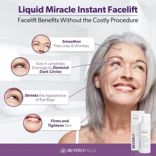 Beverly Hills Instant Facelift Anti Aging Eye Serum Treatment for Dark Circles, Puffy Eyes, Wrinkles, Under Eye Bags, Fine Lines, and Crows Feet | 30mL (120 Days Supply) - Image 3