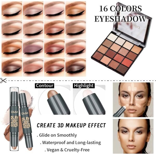 Makeup Set Full Kit for Girls Teens Women, Makeup Present Set, Includes Eyeshadow, Foundation, counter stick, Powder, Eyebrow Pencil, Eyeliner, Brushes, Lip Gloss, Sponge, Cosmetic Bag - Image 4