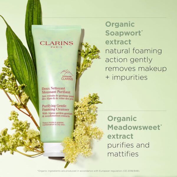 Clarins Purifying Gentle Foaming Face Cleanser | Cleanses, Purifies and Mattifies | Contains Salicylic Acid | Soap-Free | SLS-Free | Combination To Oily Skin Type - Image 4