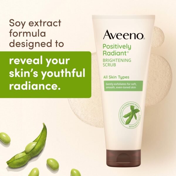 Aveeno Positively Radiant Skin Brightening Exfoliating Daily Facial Scrub, Moisture-Rich Soy Extract, helps improve skin tone & texture, Oil-& Soap-Free, Hypoallergenic, 5 oz - Image 4