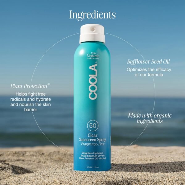 COOLA Organic Sunscreen SPF 50 Sunblock Spray, Dermatologist Tested Skin Care for Daily Protection, Vegan and Gluten Free, Fragrance Free - Image 5