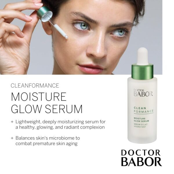 BABOR CLEANFORMANCE Moisture Glow Serum, Probiotic Face Serum with Light Reflecting Pigments to Give Skin Radiant Glow, Hyaluronic Acid & Aloe Vera for Plump Moisturized Skin, 1 oz - Image 3