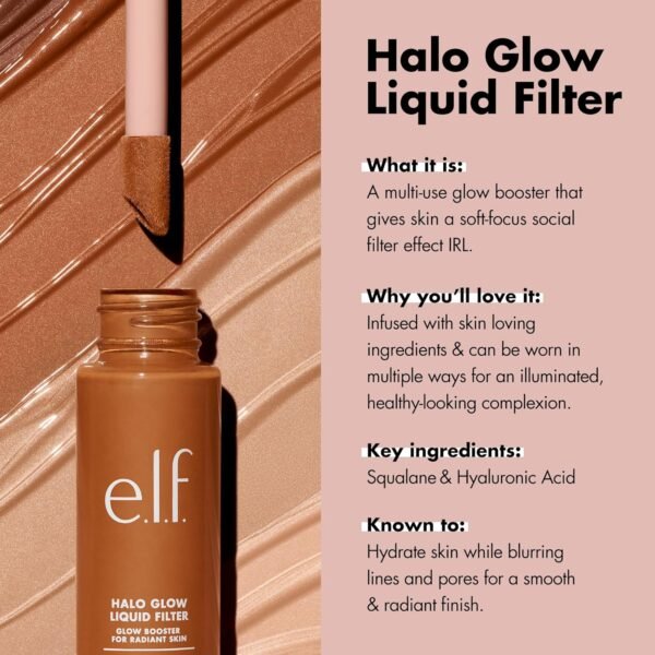 e.l.f. Halo Glow Liquid Filter, Complexion Booster For A Glowing, Soft-Focus Look, Infused With Hyaluronic Acid, Vegan & Cruelty-Free, 5 Medium/Tan - Image 4