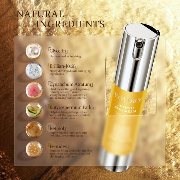 Retinol Under Eye Cream - Anti-aging Eye Cream for Eye Bags, Dark Circles, and Fade Wrinkles, Fine Lines Skin Care Treatment for Women and Men, Gold(0.67 Fl Oz) - Image 5