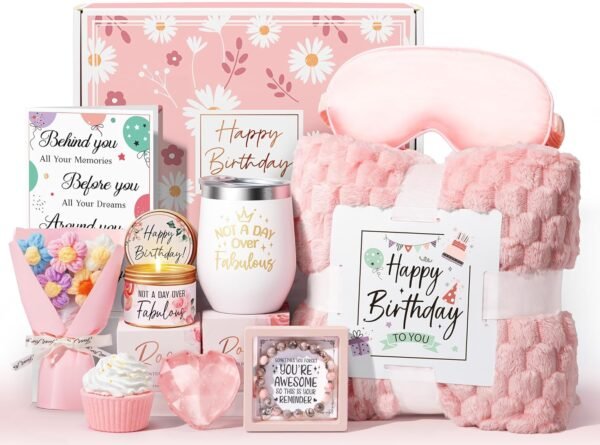 Birthday Gifts for Women Friendship, Unique Happy Birthday Gifts Basket for Mom Her Best Friend Sister Wife Girlfriend Coworker, Luxury Self Care Box Rose Relaxing Spa Gifts Set for Women with Blanket - Image 2