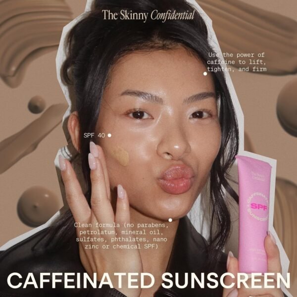 The Skinny Confidential Caffeinated Mineral Sunscreen, SPF 40 - Fragrance-Free Face Sunscreen with No White Cast - Non-Greasy & Lightweight Sun Screen Lotion Reduce Wrinkles, Redness & Puffiness - Image 3
