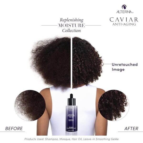 Alterna Haircare CAVIAR Anti-Aging Replenishing Moisture Hair Oil 1.7 oz | Lightweight, Revives and Nourishes Hair | Increased Shine and Softness | Heat Protectant and Frizz Control - Image 8