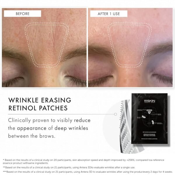111SKIN Wrinkle Erasing Retinol Patches, Non-Invasive Forehead Wrinkle Patches for Under Eye & Smile Line Set with Vitamin C, Peptides & Microcone Technology, Suitable for All Skin Types, 3 x 1.23 oz - Image 8
