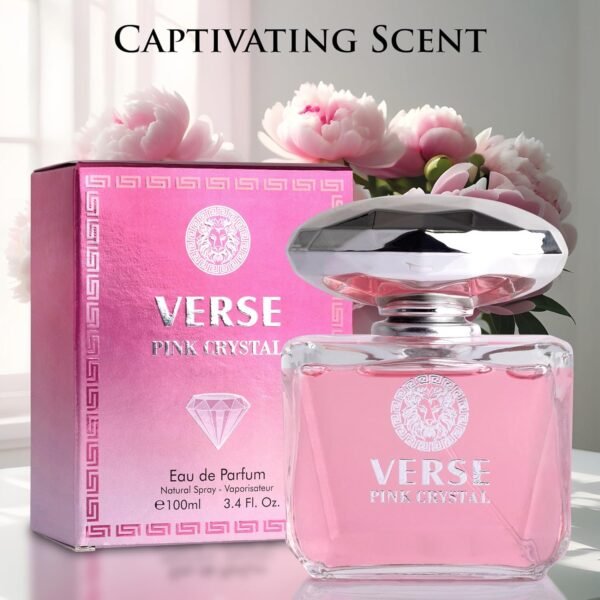 Verse Pink Crystal Eau De Parfum for Woman - Top Notes of Pomegranate, Yuzu & Iced Accord - Base Notes of Peony, Lotus, Magnolia, Amber, Musk & Mahogany - Floral & Fruity Scent - Elegant 100ml Bottle - Image 4