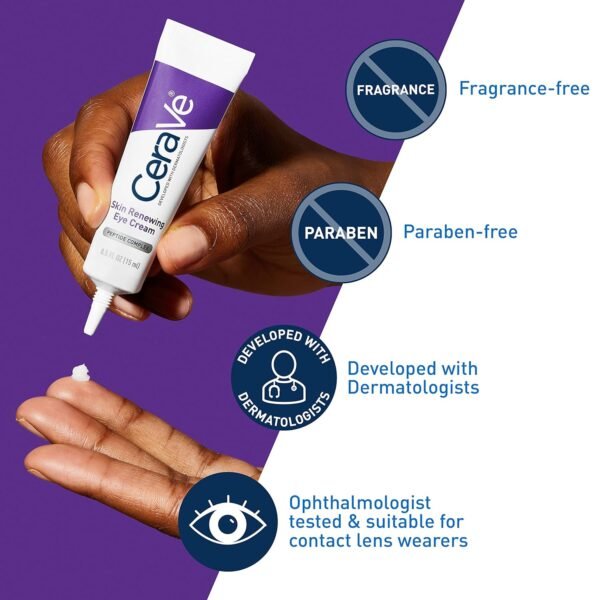 CeraVe Skin Renewing Eye Cream For Wrinkles, Under Eye Cream With Peptides + Caffeine + Niacinamide, For Wrinkles & Crows Feet, Paraben Free & Opthalmologist Tested - Image 5