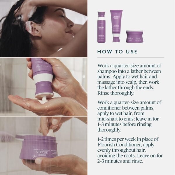 Virtue Flourish Shampoo, Conditioner, and Hair Mask Bundle for Fine and Thinning Hair, Sulfate Free, Color Safe - Image 7
