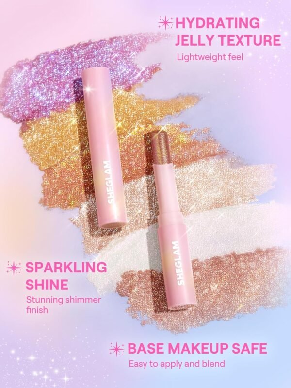 SHEGLAM Crystal Jelly Glaze Stick Eye Shadow Stick Eyeliner Brightener Pencil Crayon with Brush Easy to Blend Long Lasting Shimmer Eyeshadow-Rosy Gem - Image 5