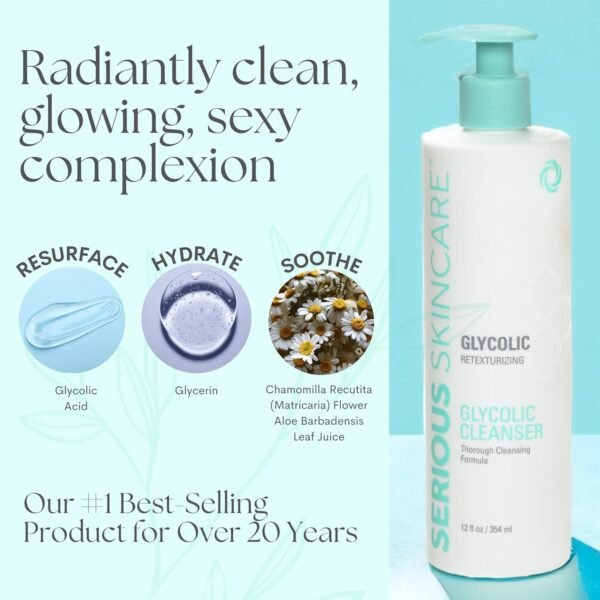 Serious Skincare Glycolic Facial Cleanser 12 oz. + Oscillating Facial Brush Cleansing Tool - Creamy Deep Pore Cleansing Formula - Glycolic Acid - Gentle - Oil Free Face Wash - Image 5