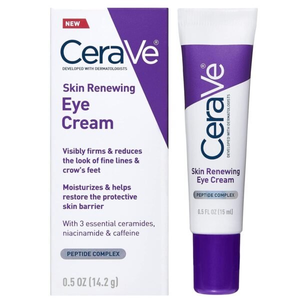 CeraVe Skin Renewing Eye Cream For Wrinkles, Under Eye Cream With Peptides + Caffeine + Niacinamide, For Wrinkles & Crows Feet, Paraben Free & Opthalmologist Tested - Image 2