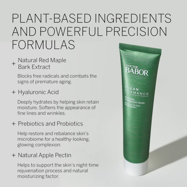 BABOR CLEANFORMANCE Renewal Overnight Mask, Rejuvenate and Replenish Moisture and Skin Barrier During Sleep, Balanced Hydrated Skin Infused With Hyaluronic Acid, Prebiotics and Probiotics, 2.53 oz - Image 4