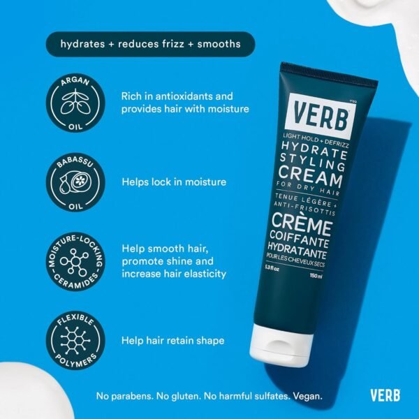 VERB Hydrate Styling Cream - Smooth + Reduce Frizz for Dry + Frizzy Hair - Amber + Warm Jasmine Scent - Image 4