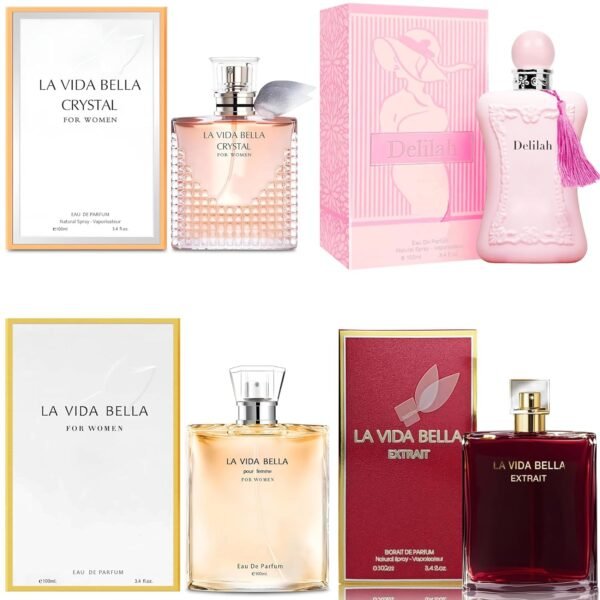 4PCS Perfume Set for Women - Floral Fragrance Gift Set with Vanilla,Sweet Fruity, Eau De Parfume| 3.4 Fl Oz Each(La Vida Bella,La Vida Bella Crystal,La Vida Bella Ext,Delilah) - Image 2