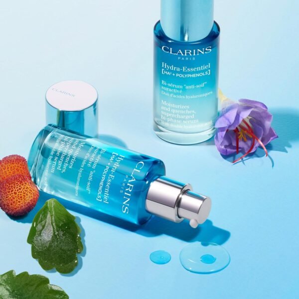 Clarins Hydra-Essentiel Bi-Phase Face Serum | Intense Hydrating Serum| 60 Seconds to Plumper Skin* | 24H Hydration* | Double Dose Of Hyaluronic Acid | Lightweight | All Skin Types | 1 Fl Ounce - Image 9