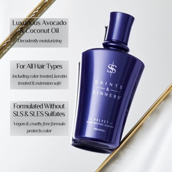 Saints & Sinners Velvet Divine Moisture Shampoo for Dry Damaged Colored Treated Hair - Repair Replenish Renew Add Shine - Image 3