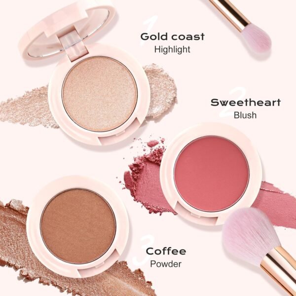 Color Nymph 3 Colors Contour Blush Highlighter Makeup Palette | 3-IN-1 Multi-Colored Shimmer & Matte Long-Lasting Travel-Friendly Make up Kit, Includes Brush & Mirror | Stacked Makeup Design (Purple) - Image 4