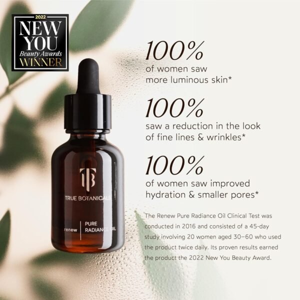 True Botanicals Renew Pure Radiance Oil | All Skin Types | Anti-Aging Face Oil w/Algae Extract | Treats Fine Lines & Wrinkles | Dermatologist Tested, All Natural, Vegan | 1 fl oz | 30 ml - Image 3