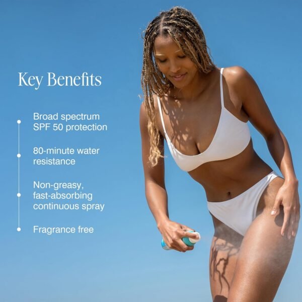 COOLA Organic Sunscreen SPF 50 Sunblock Spray, Dermatologist Tested Skin Care for Daily Protection, Vegan and Gluten Free, Fragrance Free - Image 4