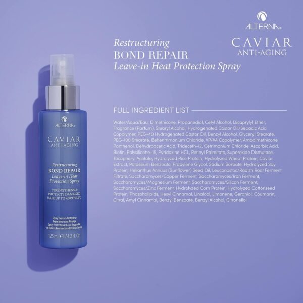 Alterna Haircare CAVIAR Anti-Aging Restructuring Bond Repair Leave-in Heat Protection Spray 4.2 Fl Oz | Strengthens and Protects Damaged Hair - Image 5