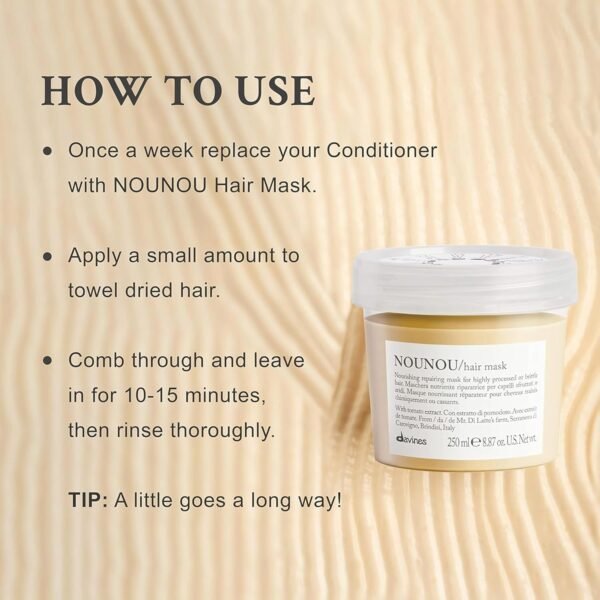 Davines NOUNOU Hair Mask, Nourishing And Repairing Treatment For Bleached, Permed Or Relaxed Hair, Add Shine Weightlessly - Image 4