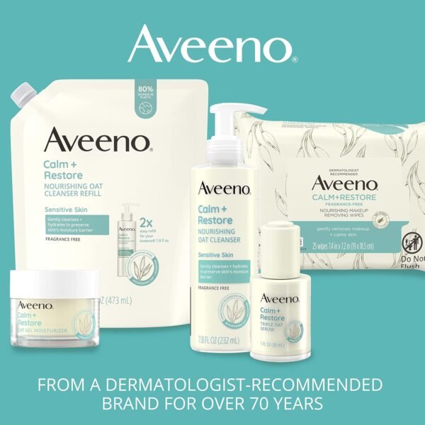 Aveeno Calm + Restore Triple Oat Hydrating Face Serum for Sensitive Skin, Gentle, Lightweight Facial Serum Instantly Smooths Skin, Fast-Absorbing, Hypoallergenic & Fragrance-Free, 1 fl. oz - Image 8