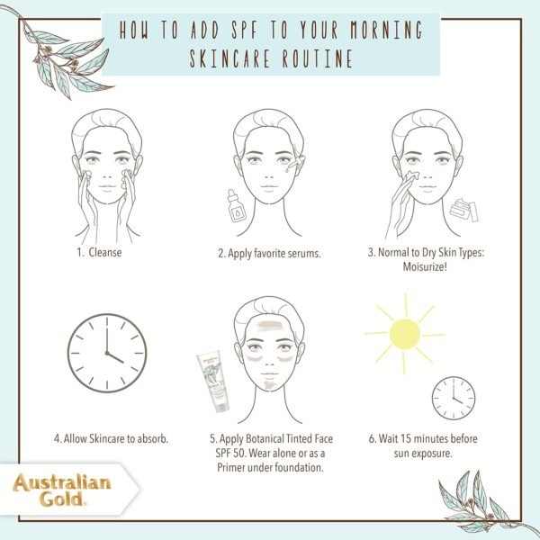 Australian Gold Botanical SPF 50 Tinted Mineral Sunscreen for Face, Non-Chemical BB Cream, Water-Resistant, Matte Finish, For Sensitive Facial Skin, Medium to Tan Skin Tones, 3 FL Oz - Image 9